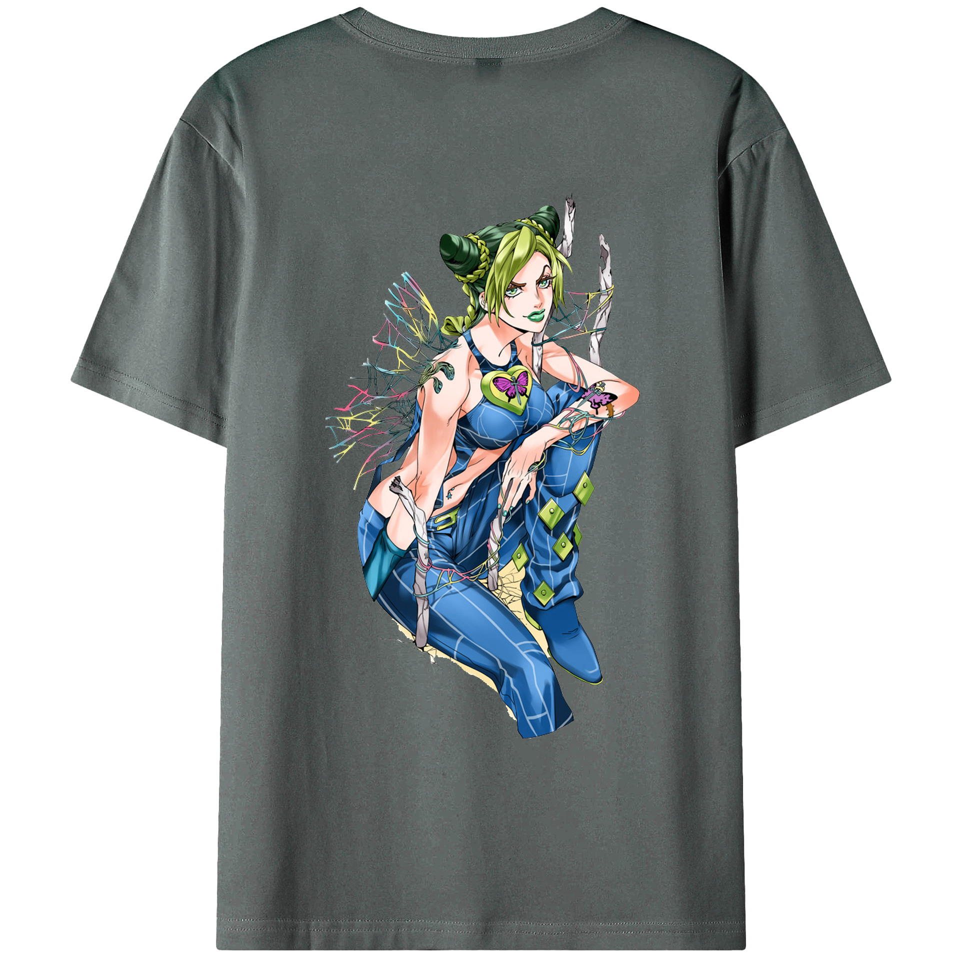 （画像用） "ジョジョの奇妙な冒険 くうじょう ジョリーン JoJo's Bizarre Adventure Jolyne Cujoh " 綿100％ メンズ半袖Tシャツ（バックプリント） 通気性